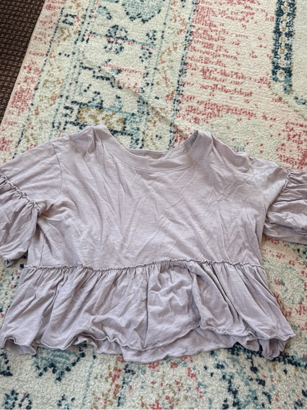 Altar'd State Lavender Puff-Sleeve Ruffle Peplum Top